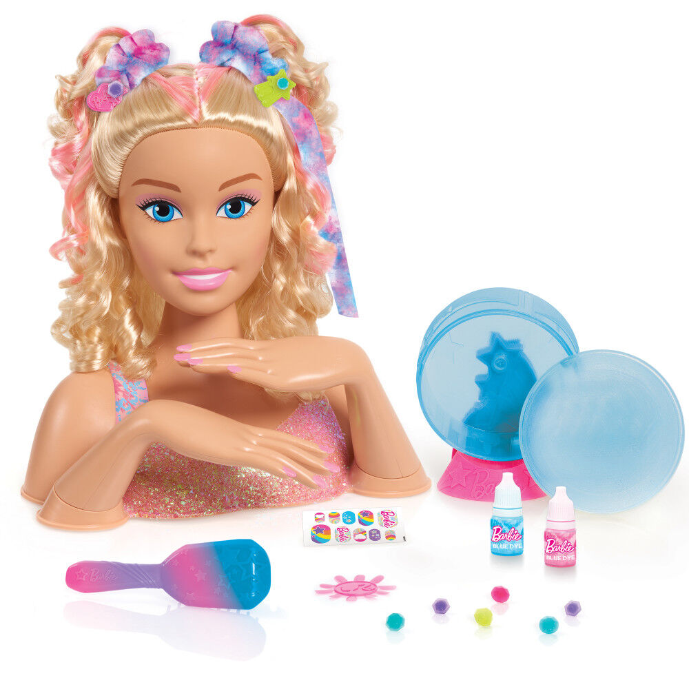 Barbie Tie-Dye Deluxe 20-Piece Styling Head, Blonde Hair, Includes 2  Non-Toxic Dye Colors