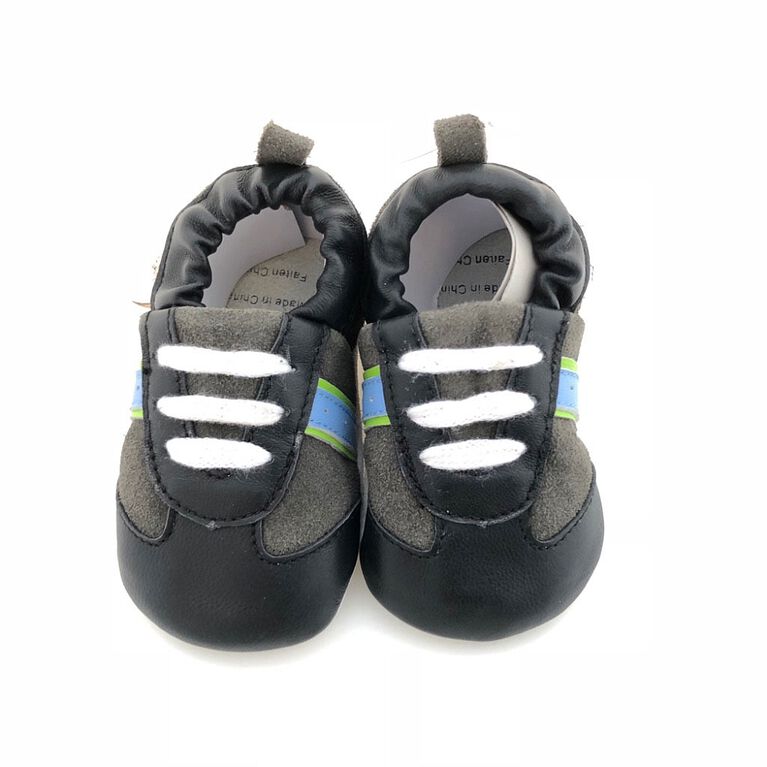 Tickle-toes Black Grey Runner Soft Leather Shoes - 12-18 Months ...