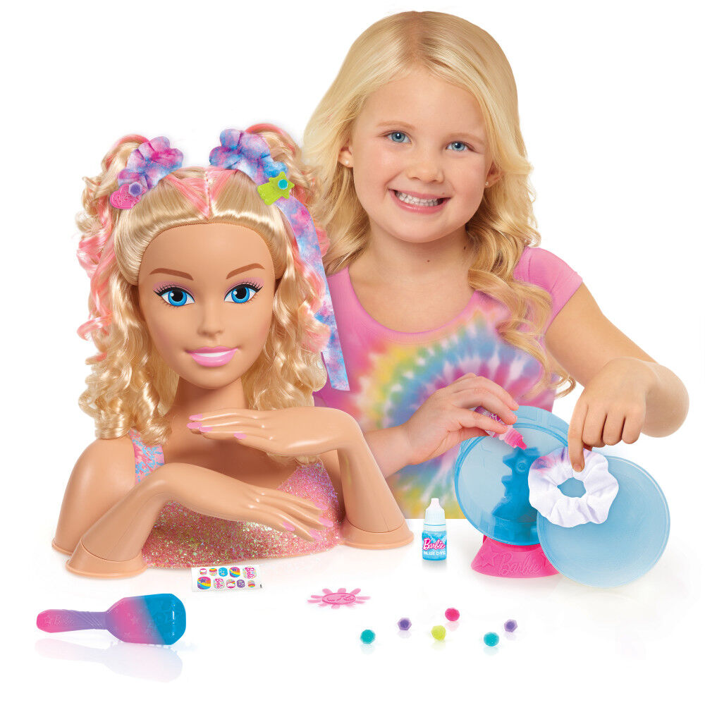 Barbie Tie-Dye Deluxe 20-Piece Styling Head, Blonde Hair, Includes 2  Non-Toxic Dye Colors