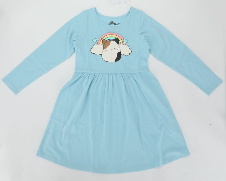 Squishmallows Cam with Rainbow Long Sleeve Dress Blue Large