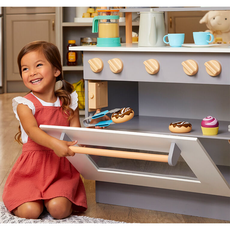 Little Tikes Cafe & Bakery Wooden Pretend Play Kitchen Toy w/ 20pc  Accessories for 2 Sided Play