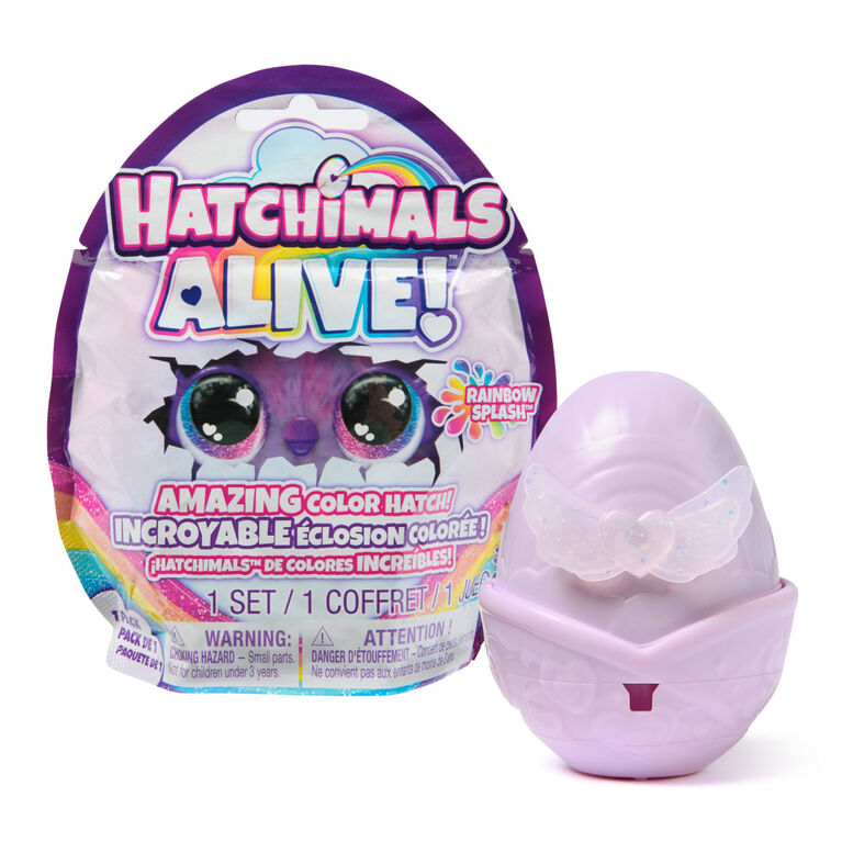 Hatchimals Alive, Rainbow Splash, Boîte surprise, pack de 1, (les modèles peuvent varier), oeuf qui entraîne un changement de couleur