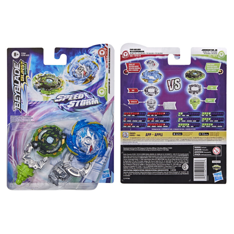 Beyblade Burst Surge Speedstorm Evo Helios Blazebringer and Jormuntor J6 Spinning Top Dual Pack