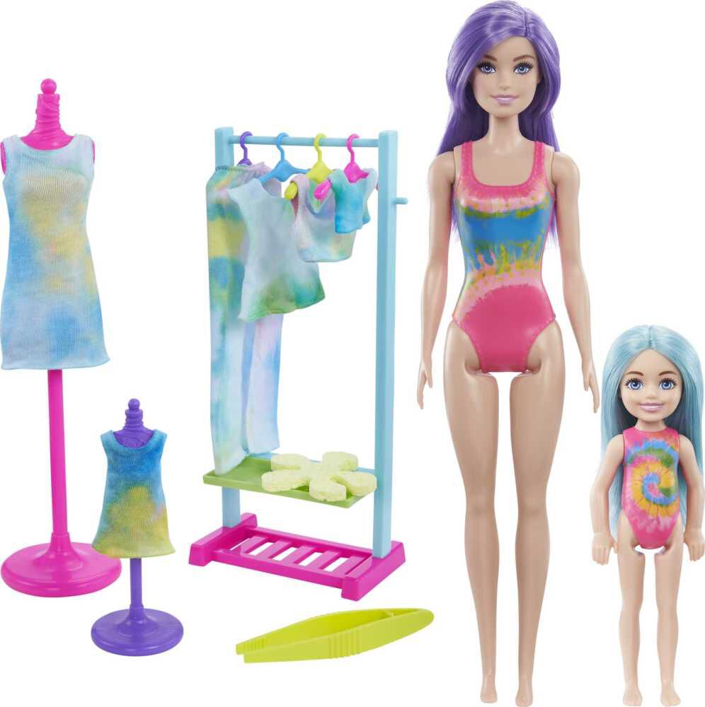 Barbie Doll Color Reveal Gift Set, Tie-Dye Fashion Maker with 2