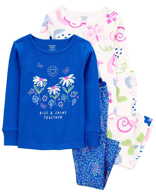 Carter's Four Piece Blue Floral Print Pajamas Blue  3T
