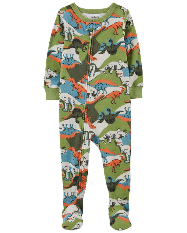 Pyjama 1 pièce à pieds en coton ajusté à imprimé de dinosaure vert Carter’s 24M