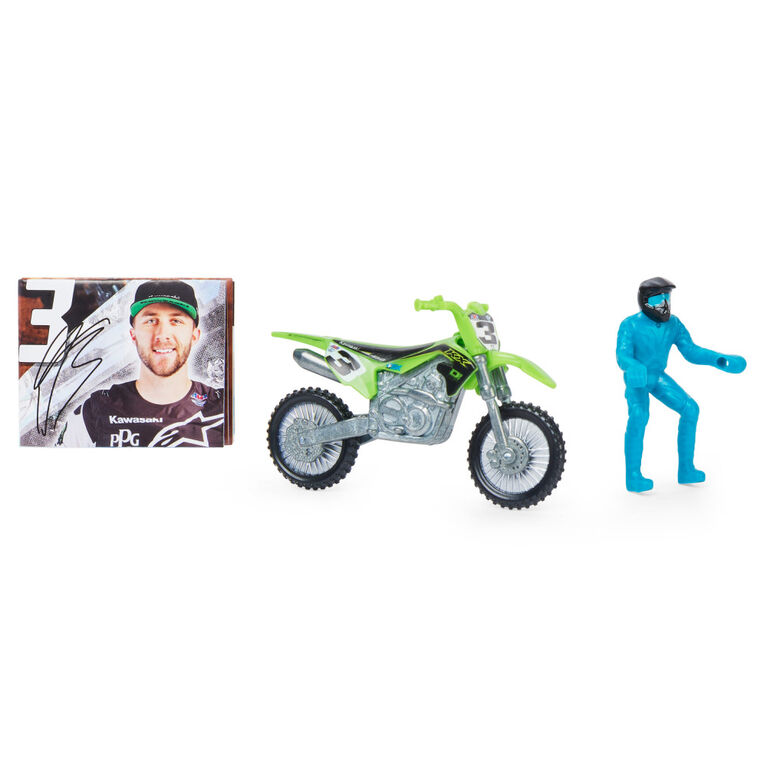 Supercross, Moto authentique de Eli Tomac en métal moulé à l'échelle 1:24 avec figurine motocycliste