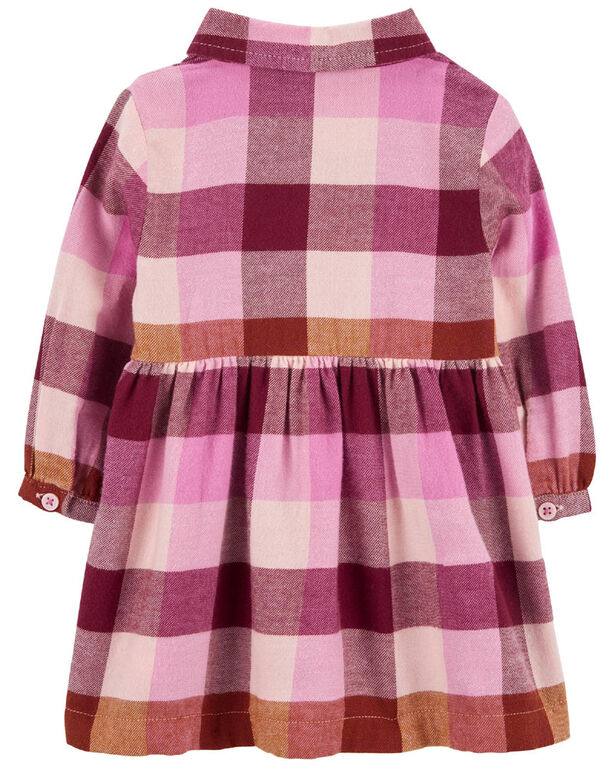 Robe chemise en flanelle de coton à motif écossais rose Carter’s 6M