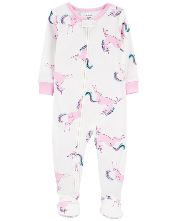 Carter's One Piece Pink Unicorn Footed Pajama White 2T