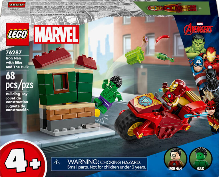 LEGO Marvel Iron Man with Bike and The Hulk Building Set, Easy Build Marvel Toy with 2 Minifigures, 76287