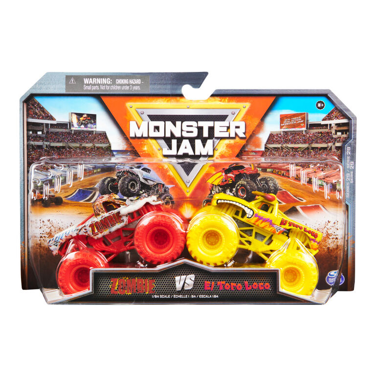 Monster Jam, Monster trucks en métal moulé El Toro Loco Vs. Grave Digger  officiels, échelle 1:64, jouets pour garçons à partir de 3 ans 