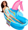 Barbie Doll and Pool Playset, Brunette with Pool, Slide, Towel and Drink Accessories