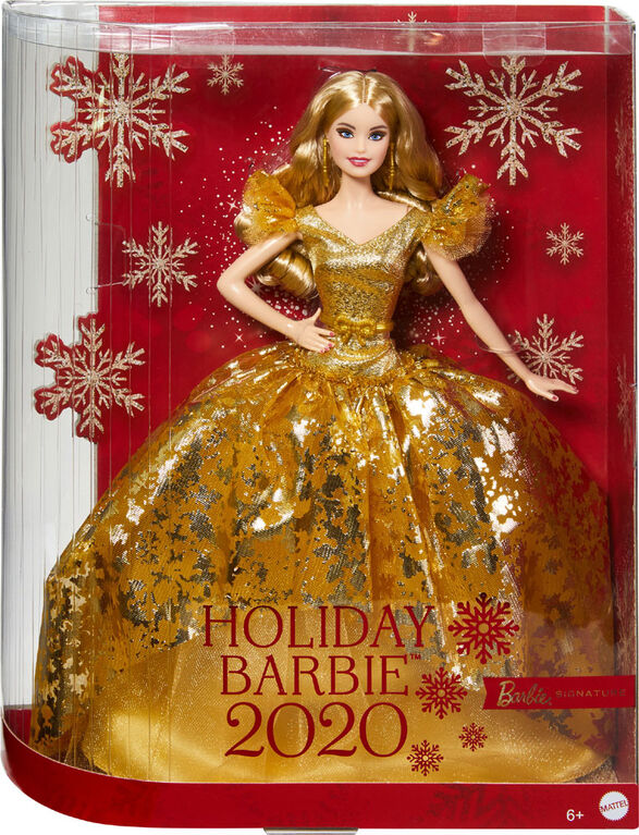 Poupee Barbie Signature Joyeux Noel 30 Cm Longs Cheveux Blonds En Robe Doree Avec Support Et Certificat D Authenticite Cadeau Pour Les Enfants A Partir De 6 Ans Toys R Us