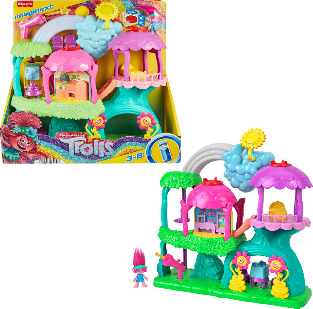 Imaginext DreamWorks Trolls Lights and Sounds Rainbow Treehouse Playset  with Poppy, 7 Pieces - R Exclusive