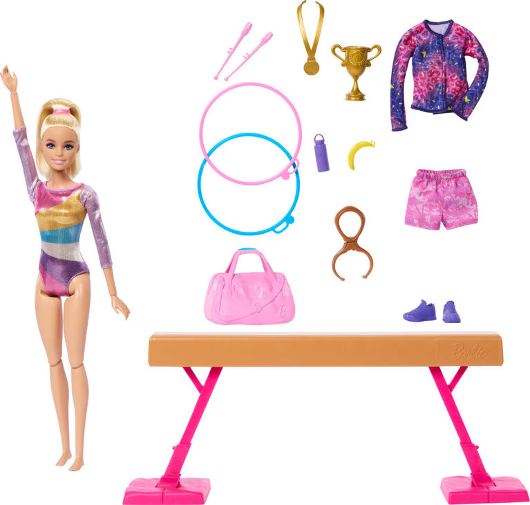 Barbie Coffret de jeu Gymnaste, poupée mode, blonde, 10accessoires