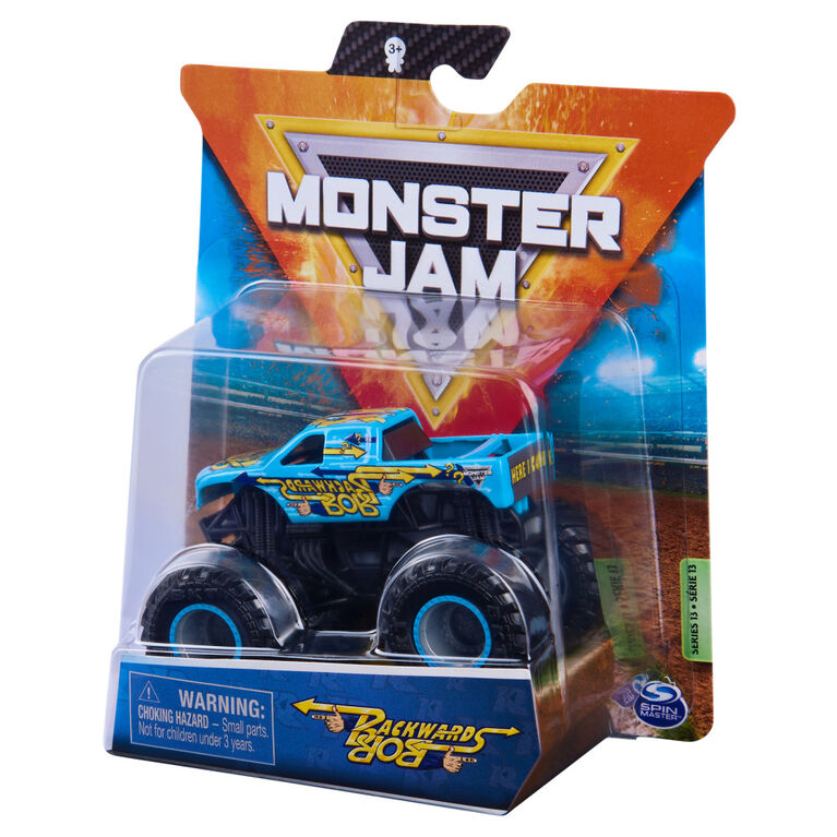Monster Jam, Monster truck Backwards Bob officiel, véhicule en métal moulé, série Retro Rebels, échelle 1:64