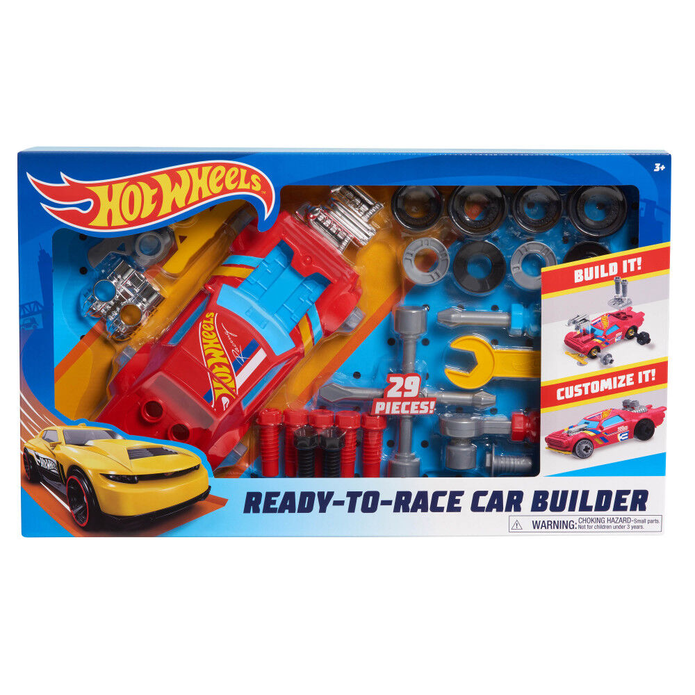 Hot Wheels Ready to Race Car Builder, 29 Pieces for Kids to Customize Their  Own Toy Car, Red Kids Car