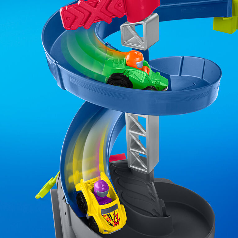 Little People  Hot Wheels  Circuit Cascades Spirales, 2 véhicules