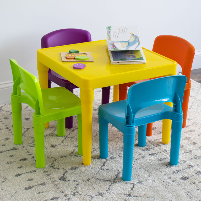 Kids Plastic Table and 4 Chairs, Yellow