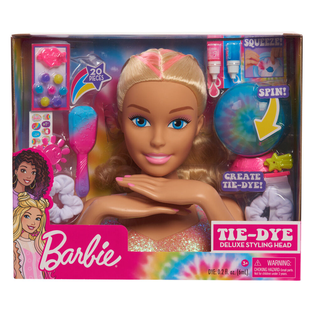 Barbie Tie-Dye Deluxe 20-Piece Styling Head, Blonde Hair, Includes 2  Non-Toxic Dye Colors