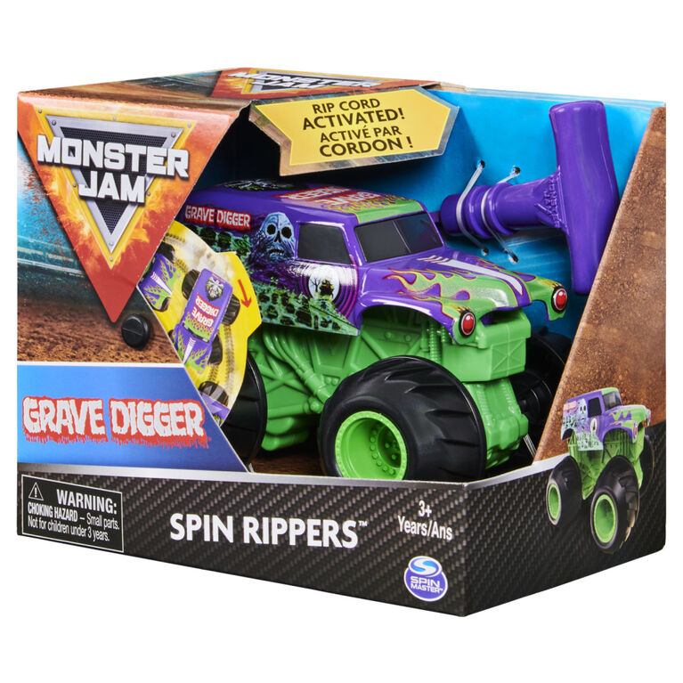 Monster Jam, Monster truck Grave Digger Spin Rippers officiel, véhicule à cordon à l'échelle 1:43