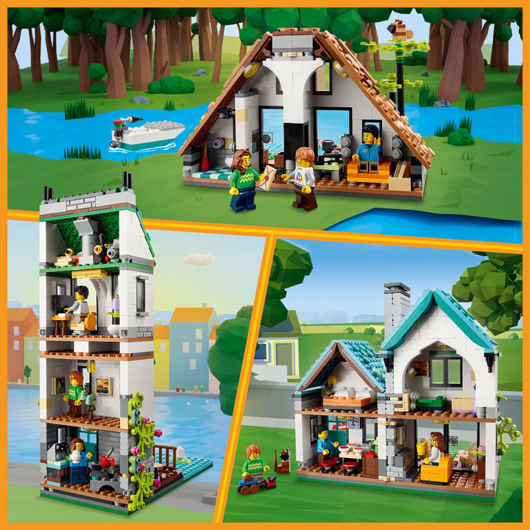LEGO Creator 31139 Kit de construction de maison confortable 3 en 1 à  reconstruire en 3 maisons différentes, comprend des figurines familiales et  des accessoires, idées de jouets de construction pour 