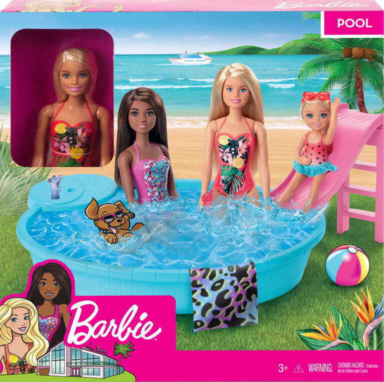 Barbie Pool and Slide with Chairs, Chandelier and Smoothies - Standard,  multi-colored (DGW22), Playsets -  Canada