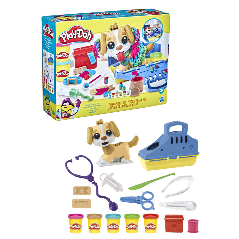 Play-Doh Care 'n Carry Vet Playset with Toy Dog, Storage, 10 Tools