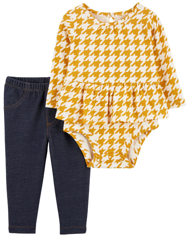Carter's Two Piece Houndstooth Bodysuit Pant Set Yellow  NB