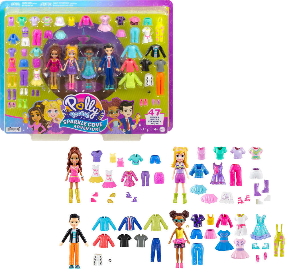 Polly Pocket Sparkle Cove Adventure Fashion Pack Playset with 4