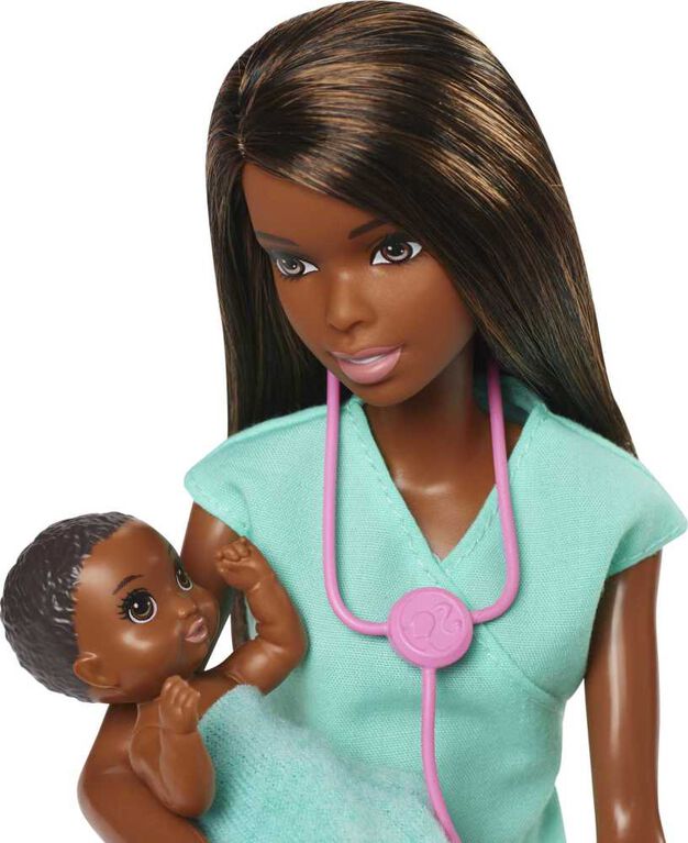 Barbie Pediatrician Playset with Brunette Doll, 2 Baby Dolls, Toy Playsets