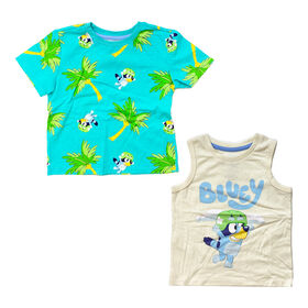 Bluey – Ensemble avec t-shirt Bluey tropical – Turquoise/blanc cassé – Taille 4T – Exclusif à Toys R Us