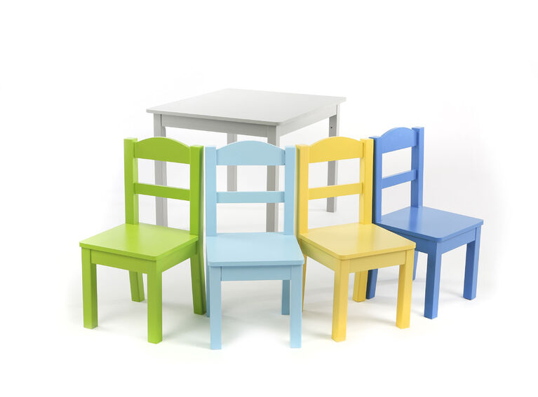 Tot Tutors Kids Wood Table 4 Chairs Set Elements Grey Multi