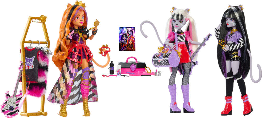 Monster High Dolls The Hissfits Band Three Pack with Toralei Stripe Meowlody and Purrsephone