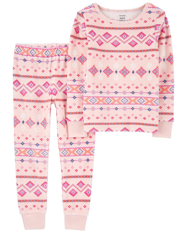 Carter's Two Piece Fair Isle Fuzzy Velboa Pajamas Pink  3T