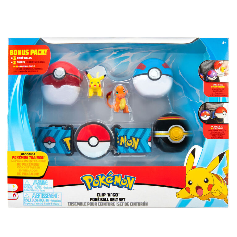 Pokémon - Clip N' Go Poke Ball Belt Set - Great Ball, Poke Ball, Luxury  Ball, 2Charmander#1, 2Pikachu #1, & Blue Belt