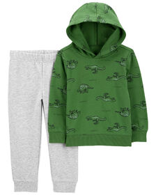 Ensemble 2 pièces t-shirt à capuchon à imprimé de dinosaure et pantalon de jogging vert Carter’s 12M