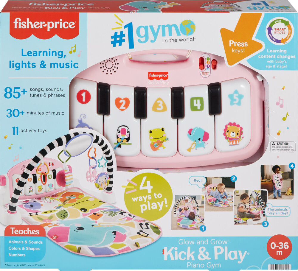 Fisher Price Glow and Grow Kick Play Piano Gym Baby Playmat with Musical Learning Toy Pink English Edition