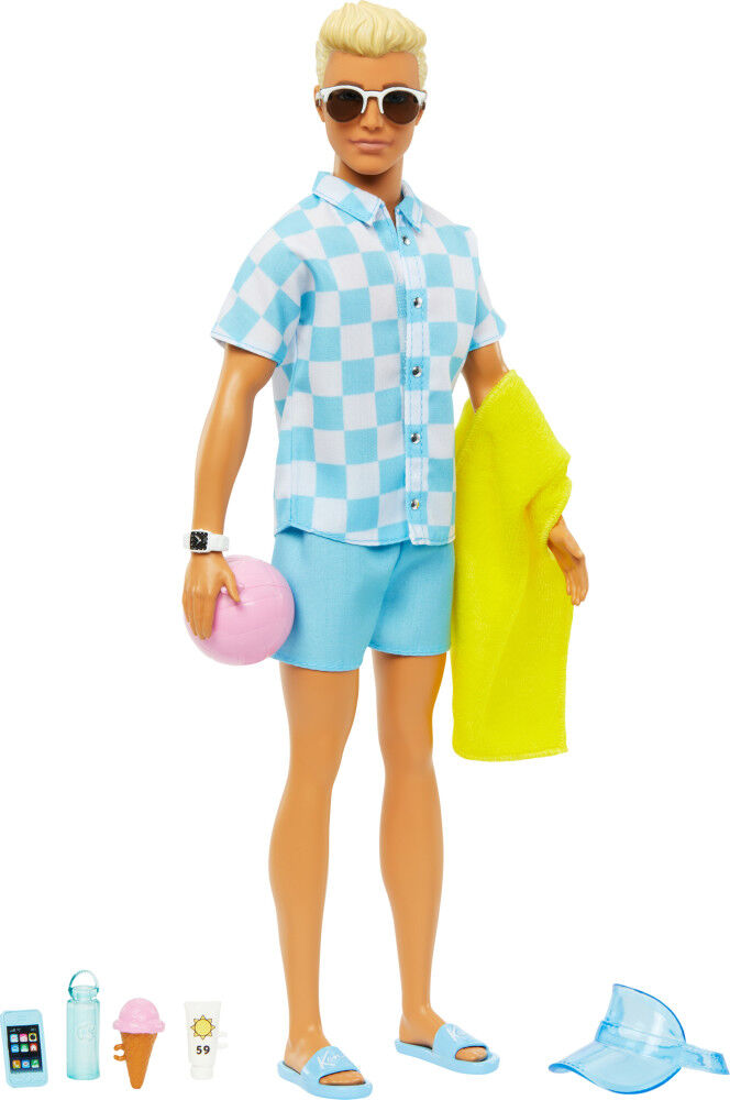 Blonde Ken Doll with Swim Trunks and Beach-Themed Accessories | Toys R Us  Canada