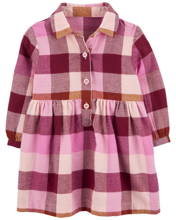 Carter's Plaid Cotton Flannel Shirt Dress Pink  9M