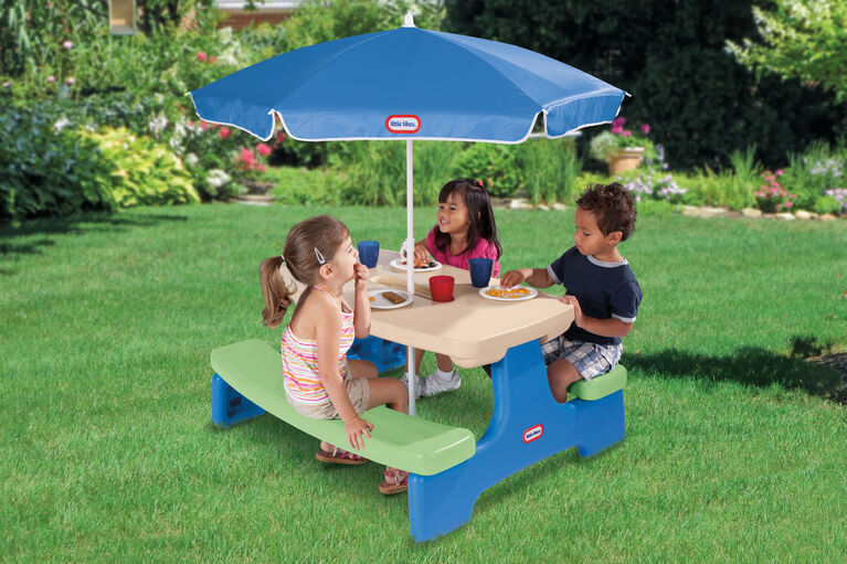 Little Tikes Easy Store Large Blue Green Picnic Table With Umbrella