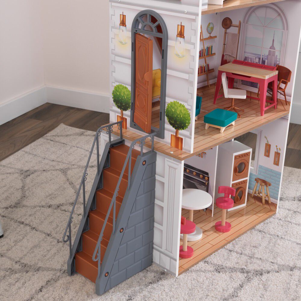 KidKraft Rowan Wooden Terrace Dollhouse with 13 Accessories | Toys