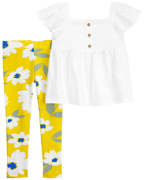 Carter's Two Piece Eyelet Top and Floral Legging Set Yellow 
