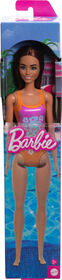 Barbie Poupée Plage Cheveux brun clair, maillot rose et orange