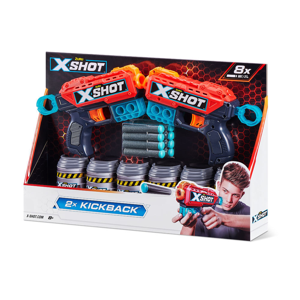 X-Shot Excel Double Kickback Blaster Combo Pack (8 Darts, 6 Cans)