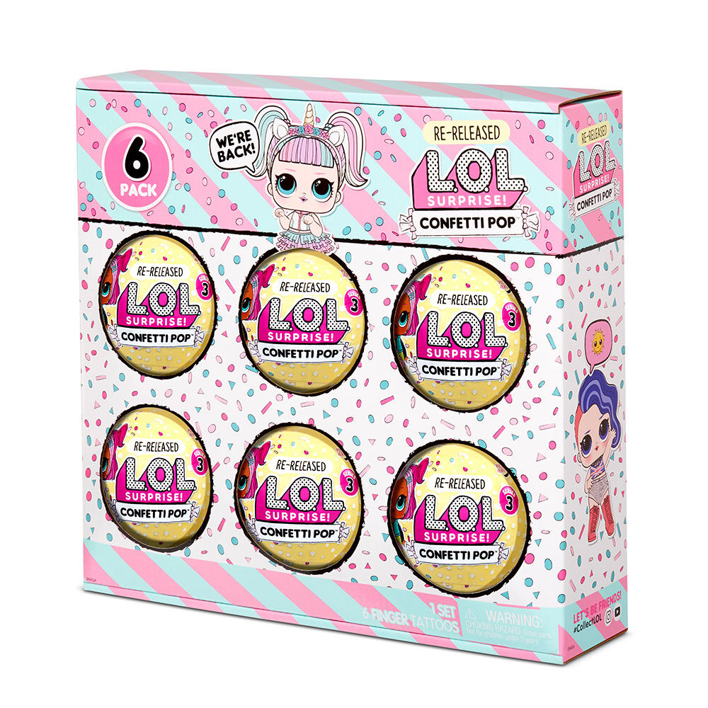 L.O.L. Surprise! Confetti Pop 6 Pack Unicorn - 6 Re-released Dolls Each  with 9 Surprises - R Exclusive