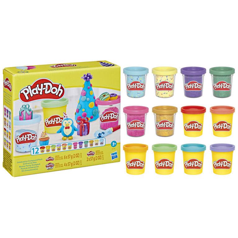 Play-Doh, Coffret en fête, 12 pots de pâte à modeler assortis, loisirs créatifs