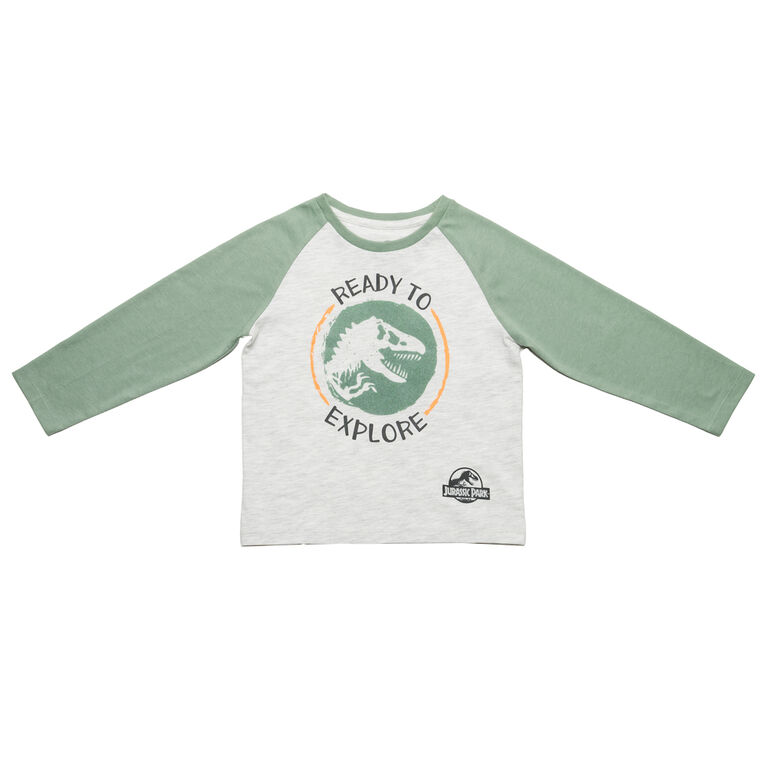 Jurassic Park - Raglan Long Sleeve Crew - Off White Heather & Green  - Size 4T - Toys R Us Exclusive