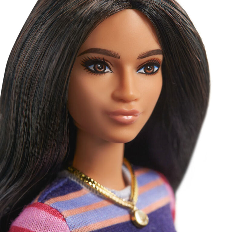 Barbie Fashionistas Doll 147 With Long Brunette Hair And Striped Dress