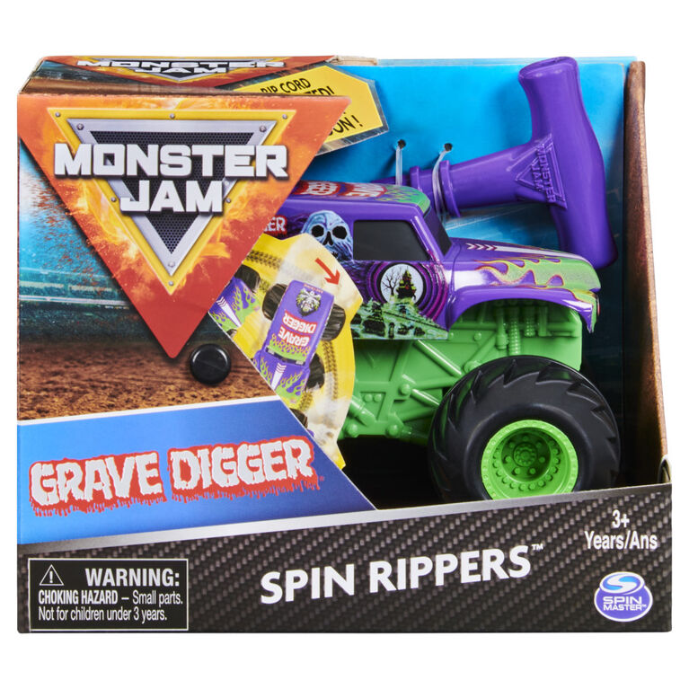 Monster Jam, Official Grave Digger Spin Rippers Monster Truck, 1:43 Scale Ripcord Vehicle